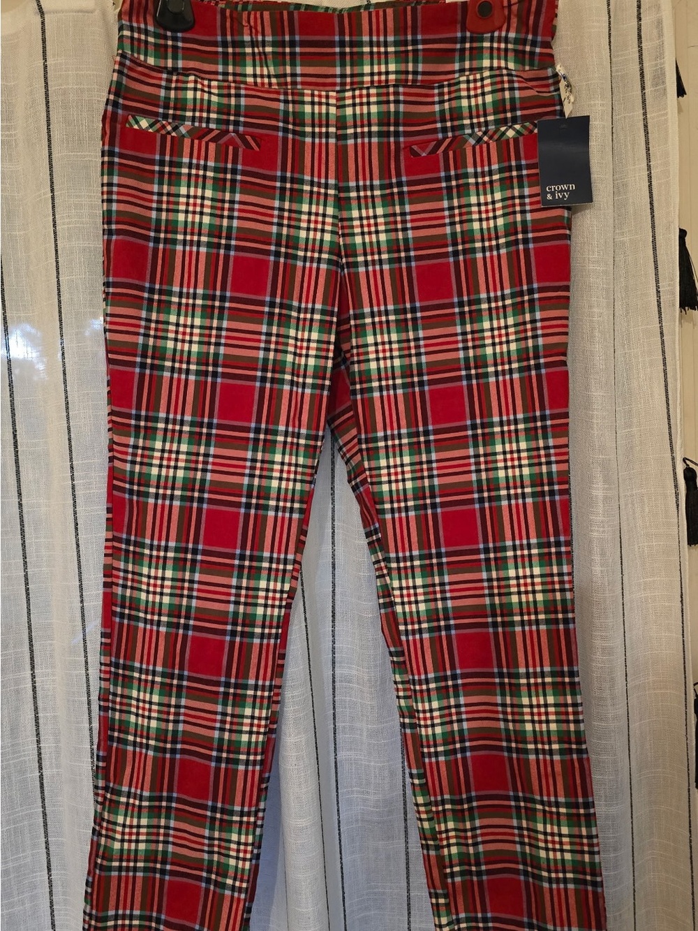 crown & ivy Red Plaid Boot-Cut Pants